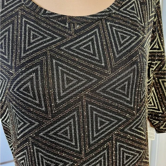 LuLaRoe Black and metallic gold Triangle Midi Dress - Picture 8 of 15